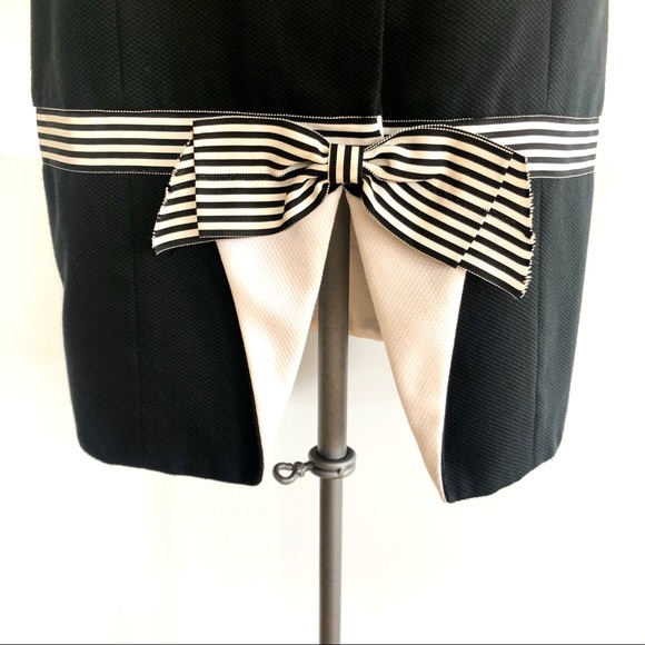 🎬VINTAGE 80s Avant Garde Black Bow Stripe Dress - Picture 4 of 8